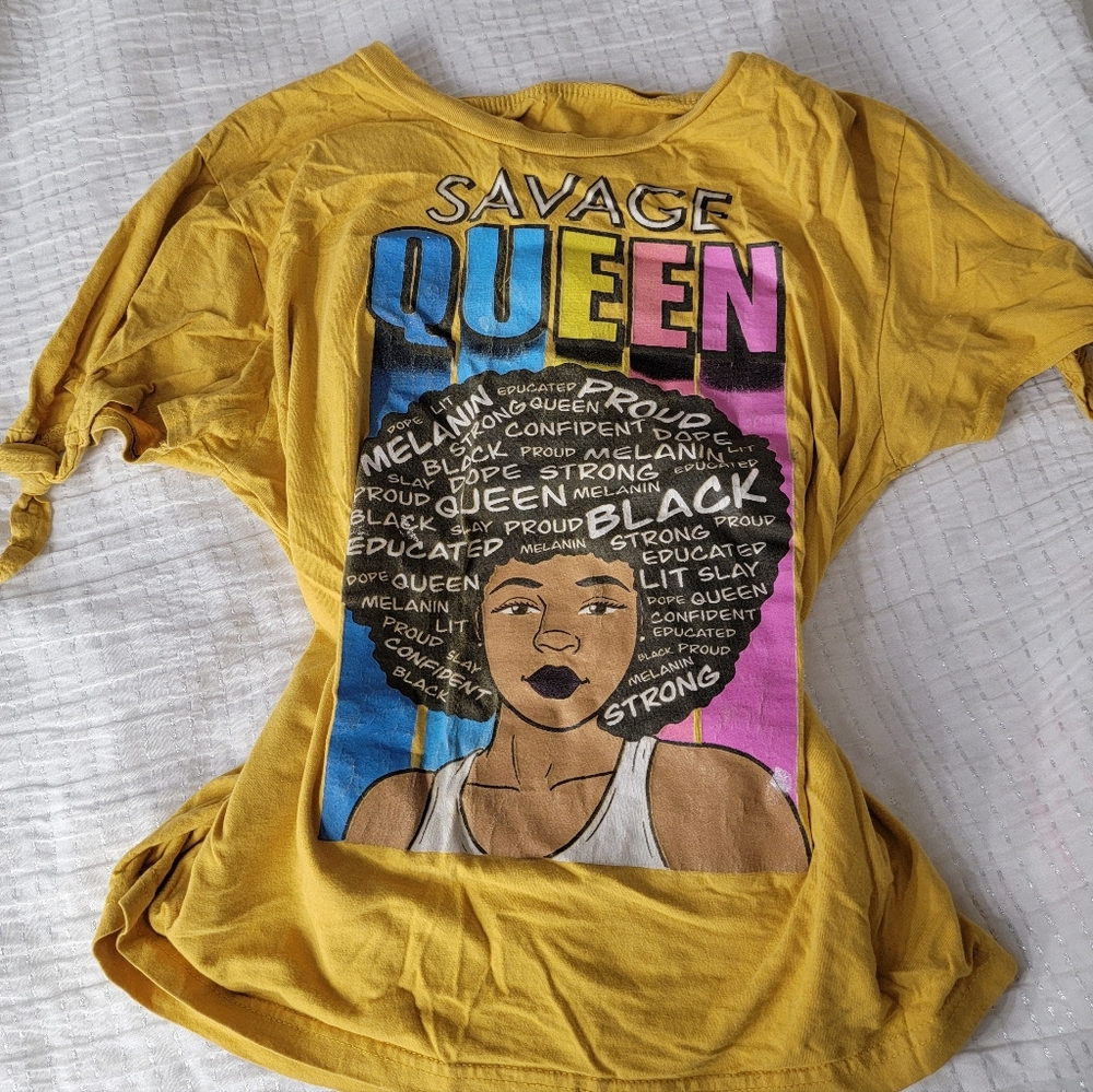 Orange black queen shirt with shoulder holes